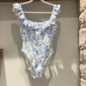 Lilly Pulitzer White One-Piece Swimsuit with Blue Floral Print